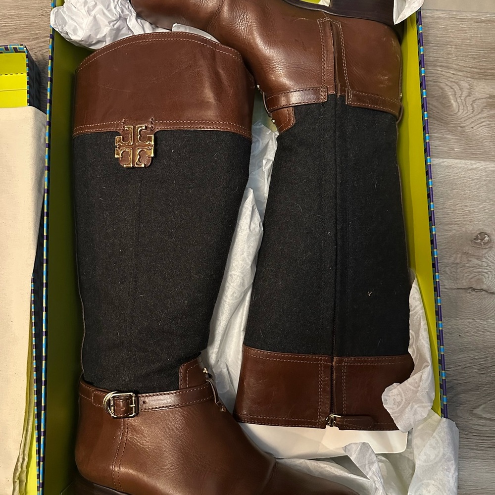 Tory Burch Brown and Black Riding Boots size 10.5